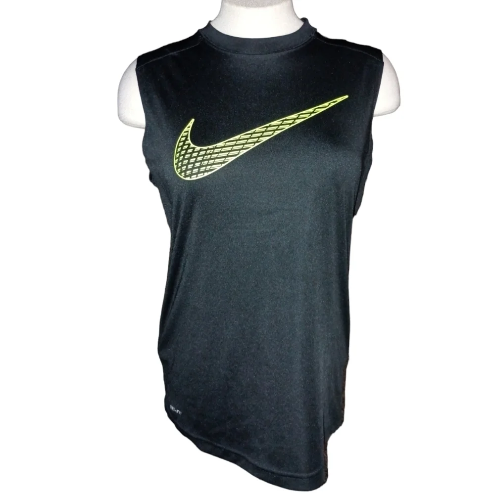 Nike Dri Fit Black with Large Yellow Swoosh Sleeveless T-shirt Size L